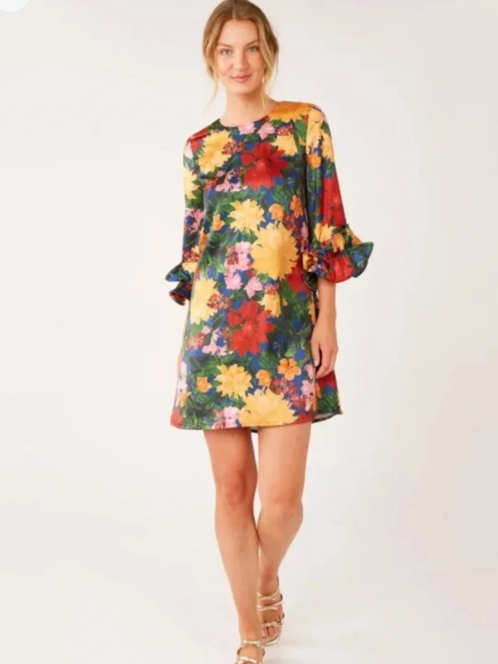 NWT Abbey Glass Multicolor Floral Shift Dress Sz M
